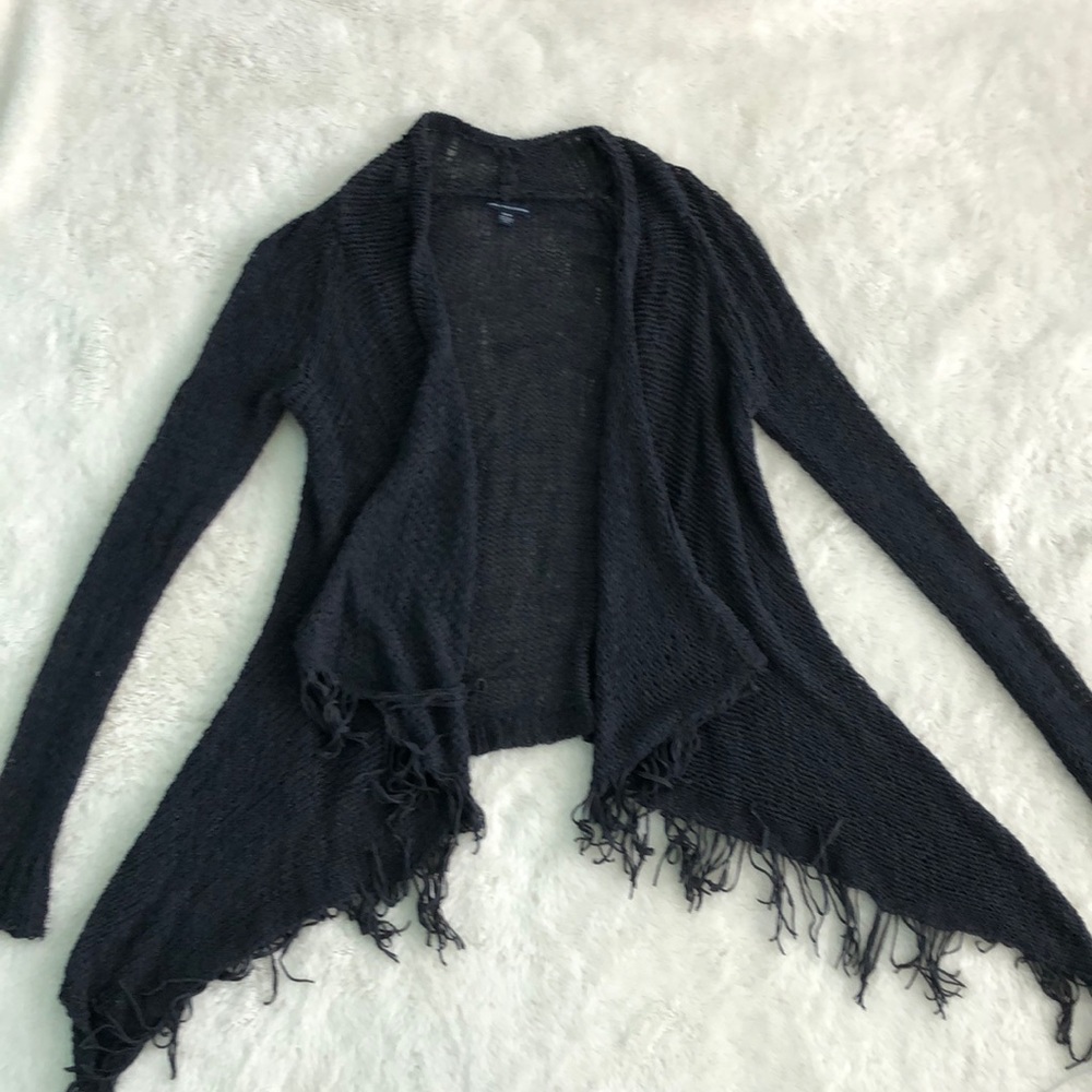 American Eagle navy, fringe cardigan
